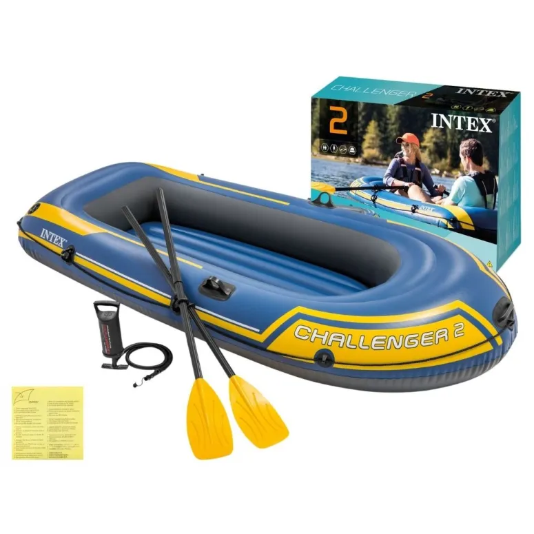 Ponton Dwuosobowy Intex Challenger 2 Wiosła Pompka Dmuchany 3 Komory PVC