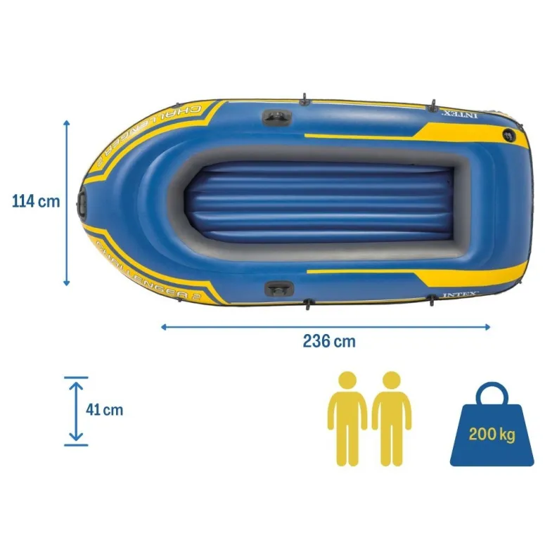 Ponton Dwuosobowy Intex Challenger 2 Wiosła Pompka Dmuchany 3 Komory PVC