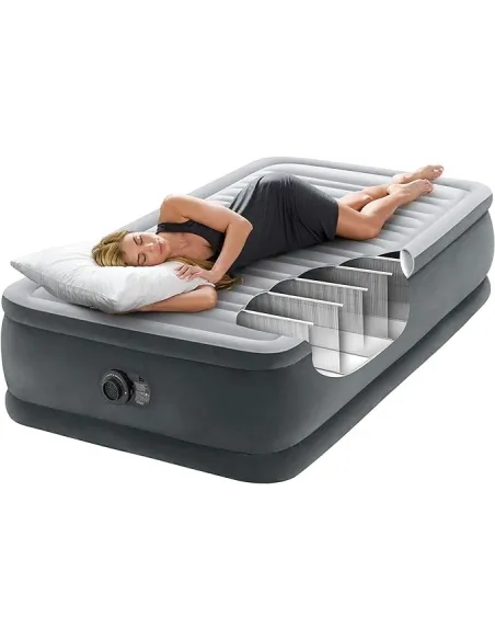 Materac Dmuchany Z Pompką Intex Twin Comfort Plush Jednoosobowy PVC Welur