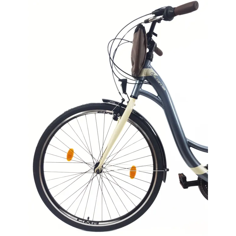 Rower Miejski Damski 28 ALU 21 Biegów Bagażnik Sakwy Dzwonek Światła Stopka