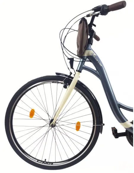 Rower Miejski Damski 28 ALU 21 Biegów Bagażnik Sakwy Dzwonek Światła Stopka