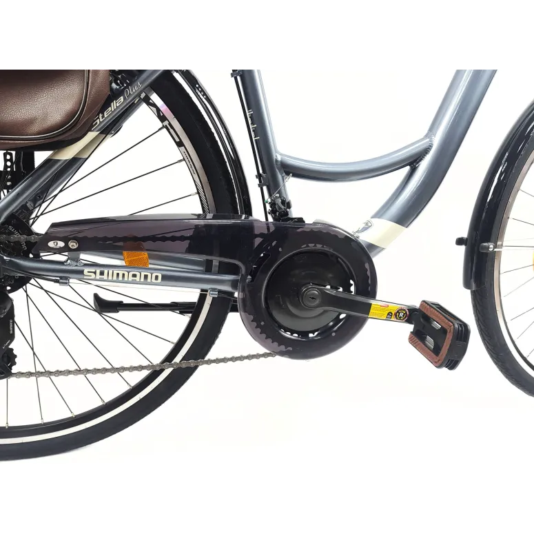 Rower Miejski Damski 28 ALU 21 Biegów Bagażnik Sakwy Dzwonek Światła Stopka