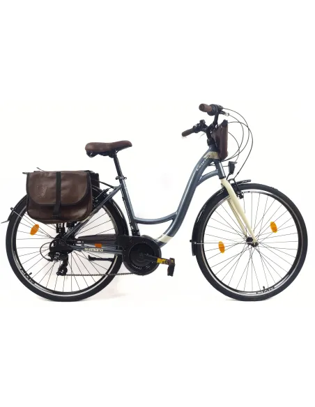 Rower Miejski Damski 28 ALU 21 Biegów Bagażnik Sakwy Dzwonek Światła Stopka