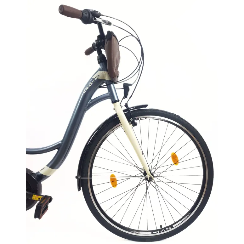 Rower Miejski Damski 28 ALU 21 Biegów Bagażnik Sakwy Dzwonek Światła Stopka