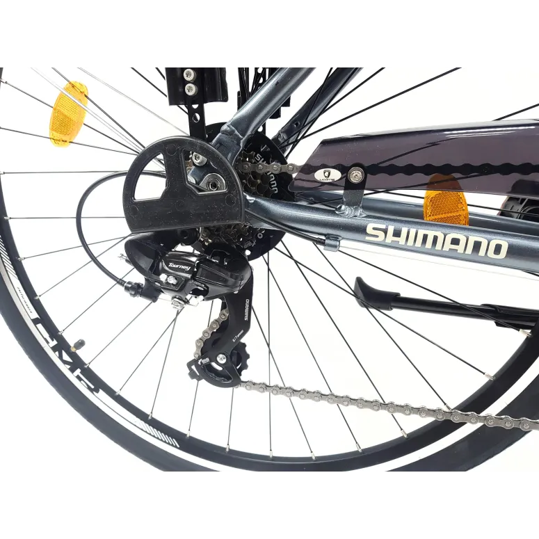 Rower Miejski Damski 28 ALU 21 Biegów Bagażnik Sakwy Dzwonek Światła Stopka