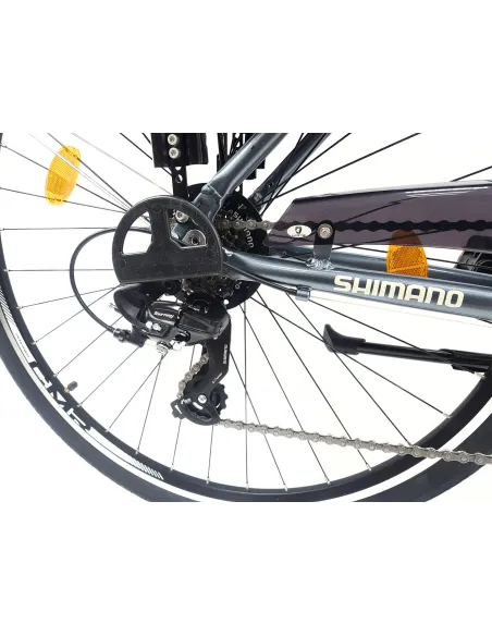 Rower Miejski Damski 28 ALU 21 Biegów Bagażnik Sakwy Dzwonek Światła Stopka