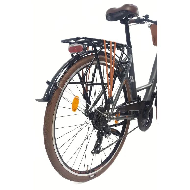 Rower Miejski Damski 28 Stal 21 Biegów Bagażnik Światła Stopka Gumy Sakwa