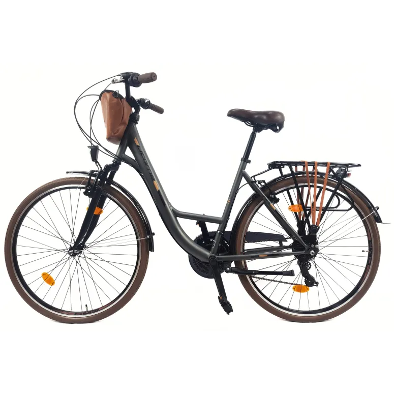 Rower Miejski Damski 28 Stal 21 Biegów Bagażnik Światła Stopka Gumy Sakwa