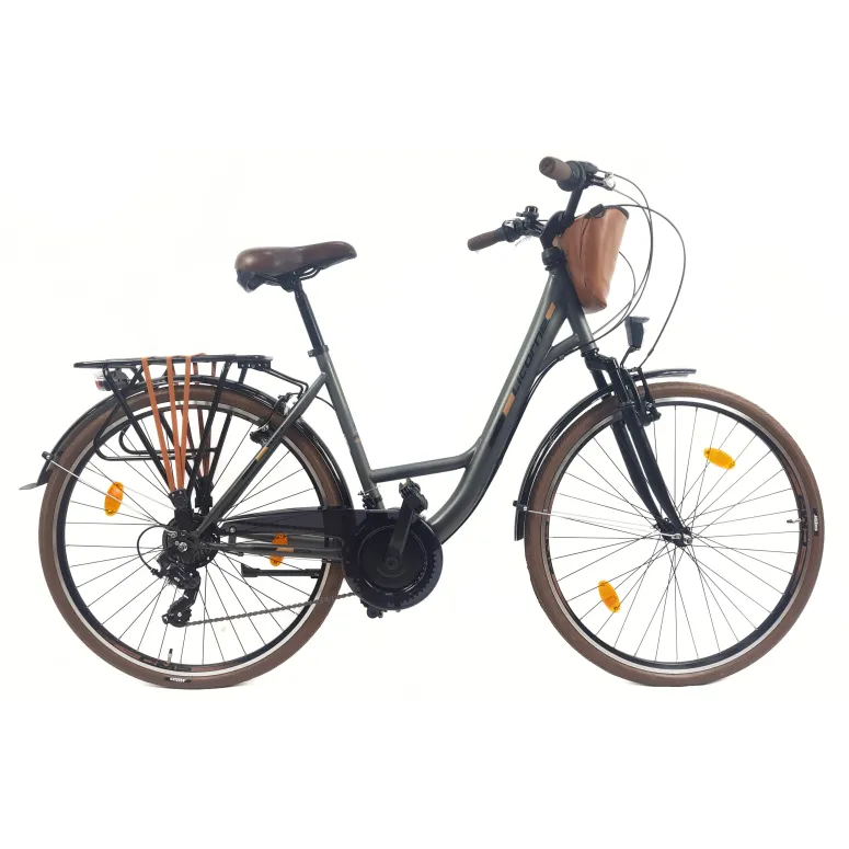 Rower Miejski Damski 28 Stal 21 Biegów Bagażnik Światła Stopka Gumy Sakwa