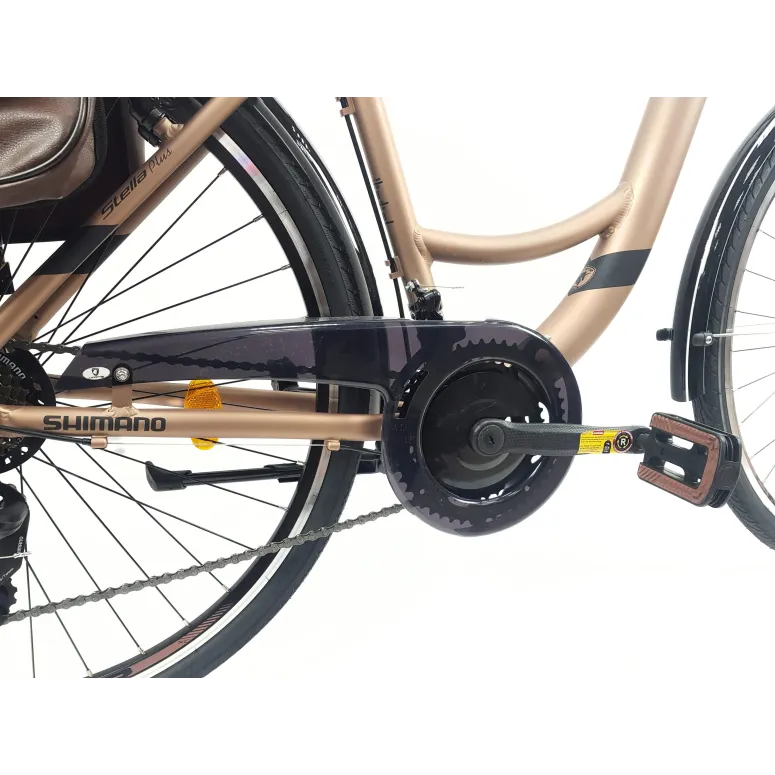 Rower Miejski Damski 28 ALU 21 Bieg Bagażnik Sakwa Dzwonek Światła Stopka