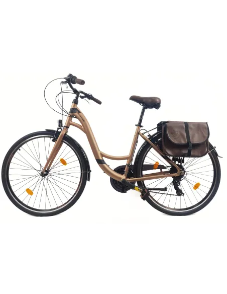 Rower Miejski Damski 28 ALU 21 Bieg Bagażnik Sakwa Dzwonek Światła Stopka