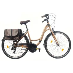 Rower Miejski Damski 28 ALU 21 Bieg Bagażnik Sakwa Dzwonek Światła Stopka
