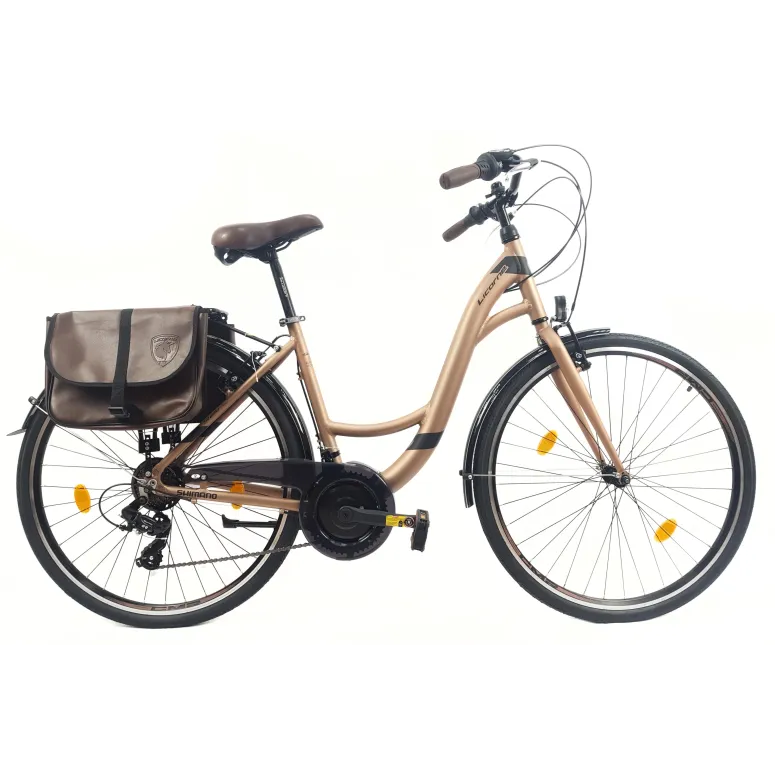 Rower Miejski Damski 28 ALU 21 Bieg Bagażnik Sakwa Dzwonek Światła Stopka