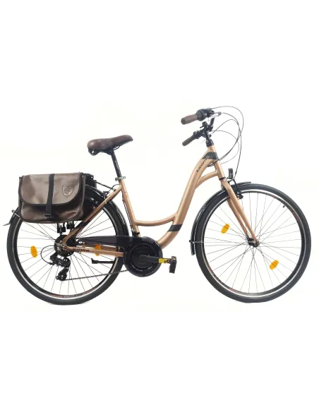 Rower Miejski Damski 28 ALU 21 Bieg Bagażnik Sakwa Dzwonek Światła Stopka