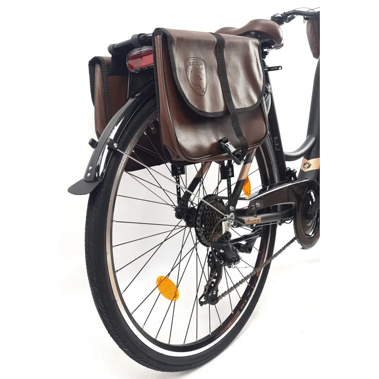 Rower Miejski Damski 28 ALU 21 Biegów Bagażnik Sakwy Dzwonek Stopka Światła