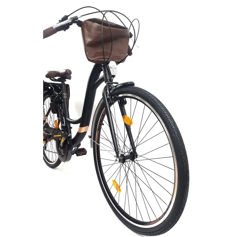 Rower Miejski Damski 28 ALU 21 Biegów Bagażnik Sakwy Dzwonek Stopka Światła