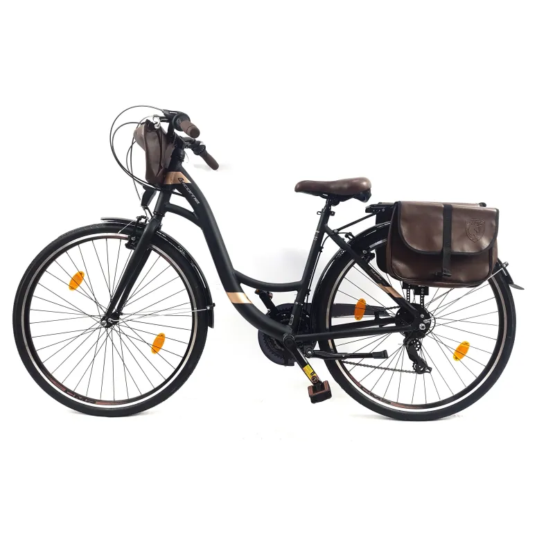 Rower Miejski Damski 28 ALU 21 Biegów Bagażnik Sakwy Dzwonek Stopka Światła