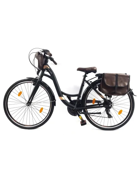 Rower Miejski Damski 28 ALU 21 Biegów Bagażnik Sakwy Dzwonek Stopka Światła