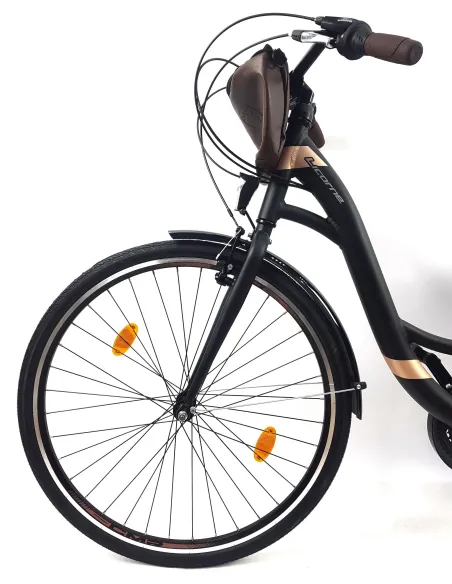 Rower Miejski Damski 28 ALU 21 Biegów Bagażnik Sakwy Dzwonek Stopka Światła