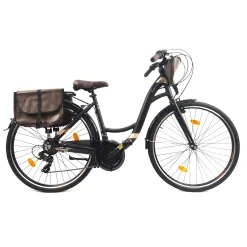 Rower Miejski Damski 28 ALU 21 Biegów Bagażnik Sakwy Dzwonek Stopka Światła