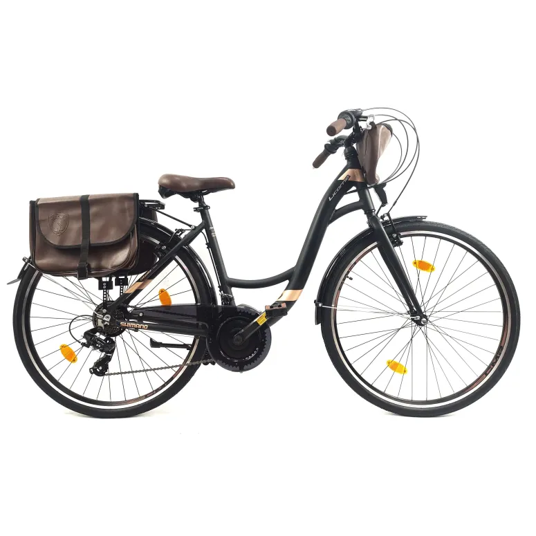 Rower Miejski Damski 28 ALU 21 Biegów Bagażnik Sakwy Dzwonek Stopka Światła