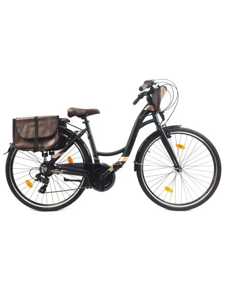 Rower Miejski Damski 28 ALU 21 Biegów Bagażnik Sakwy Dzwonek Stopka Światła