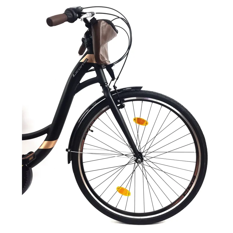 Rower Miejski Damski 28 ALU 21 Biegów Bagażnik Sakwy Dzwonek Stopka Światła