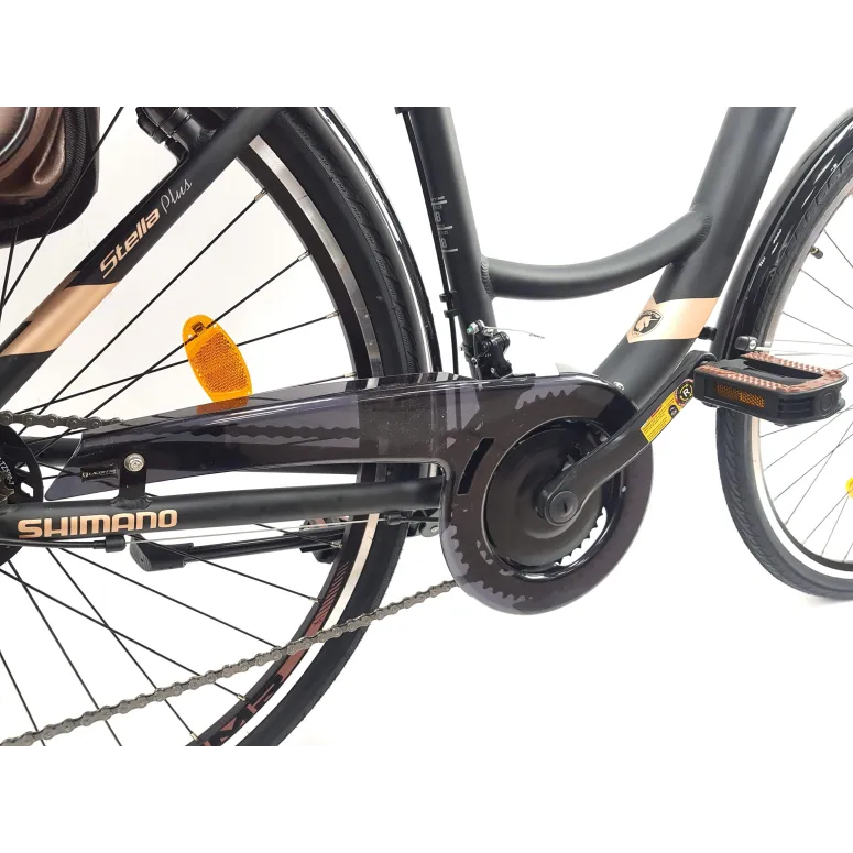 Rower Miejski Damski 28 ALU 21 Biegów Bagażnik Sakwy Dzwonek Stopka Światła