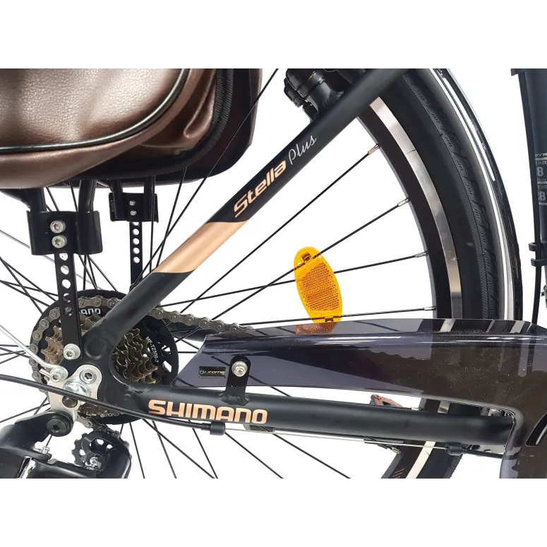 Rower Miejski Damski 28 ALU 21 Biegów Bagażnik Sakwy Dzwonek Stopka Światła