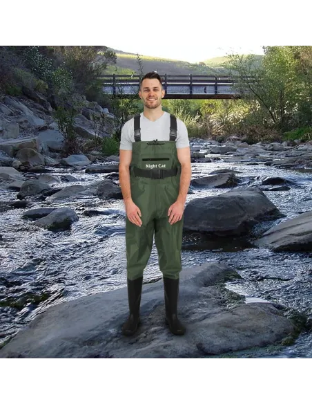 Spodniobuty Wodery Night Cat Z Gumowce Wędkarskie Na Szelki Zielone Roz 43