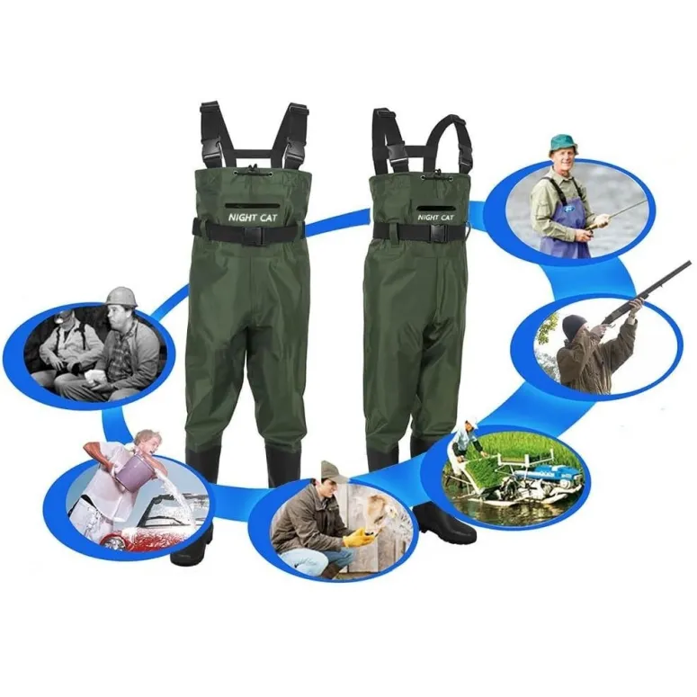 Spodniobuty Wodery Night Cat Z Gumowce Wędkarskie Na Szelki Zielone Roz 43