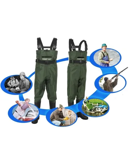 Spodniobuty Wodery Night Cat Z Gumowce Wędkarskie Na Szelki Zielone Roz 43
