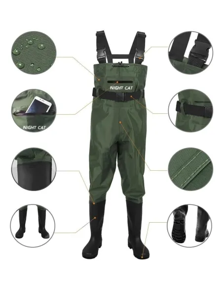Spodniobuty Wodery Night Cat Z Gumowce Wędkarskie Na Szelki Zielone Roz 43