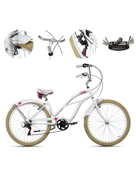 Damski Rower Miejski Beach Cruiser 26 Dziewczęcy Błotniki V-brake Damka