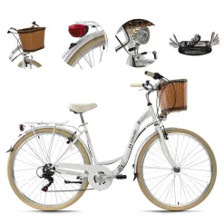 Rower Miejski Damski 28 Błotniki Bagażnik Światła Dzwonek Koszyk Odblaski