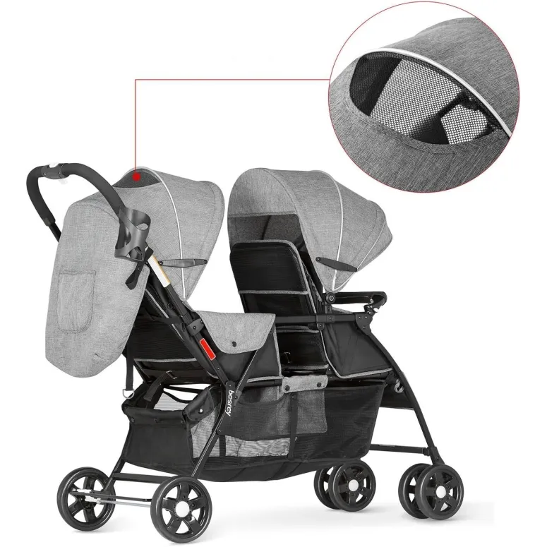 Wózek Bliźniaczy Duo Besrey Rok Po Roku Podwójny Spacerowy Dziecięcy Folia