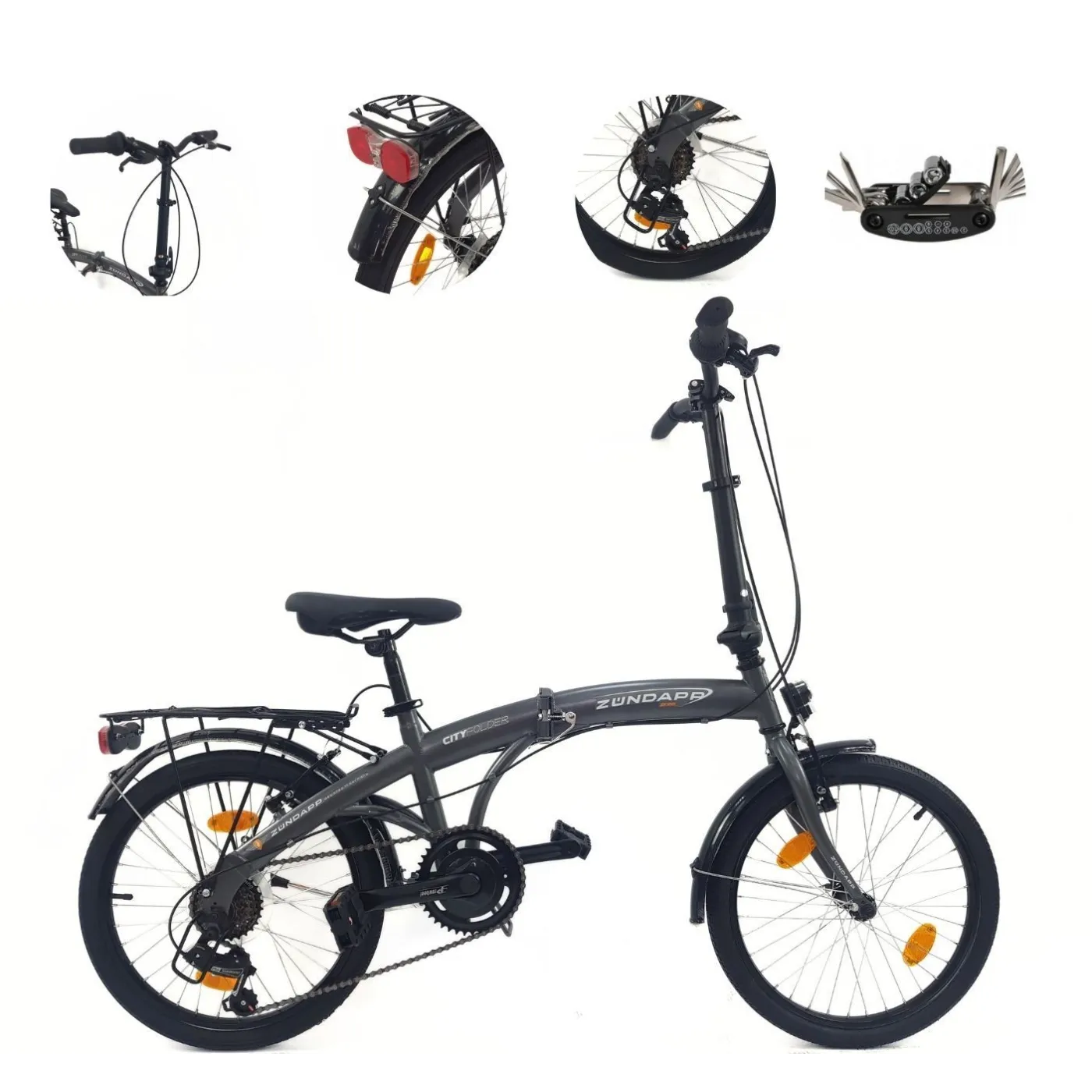 Rower Składany 20 Składak Męski Damski Miejski Bagażnik Oświetlenie Dzwonek