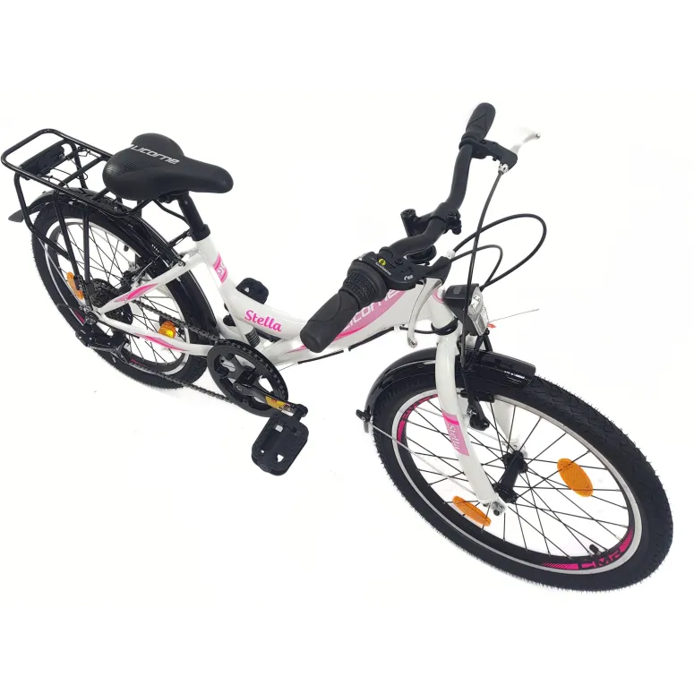 Rower Dziewczęcy 20 Miejski Stal Światła Błotniki Stopka Bagażnik Odblaski
