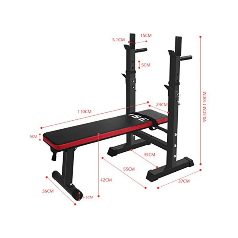Ławka Treningowa ISE Do Ćwiczeń Ze Stojakami Regulowana Uchwyty Do Dipów