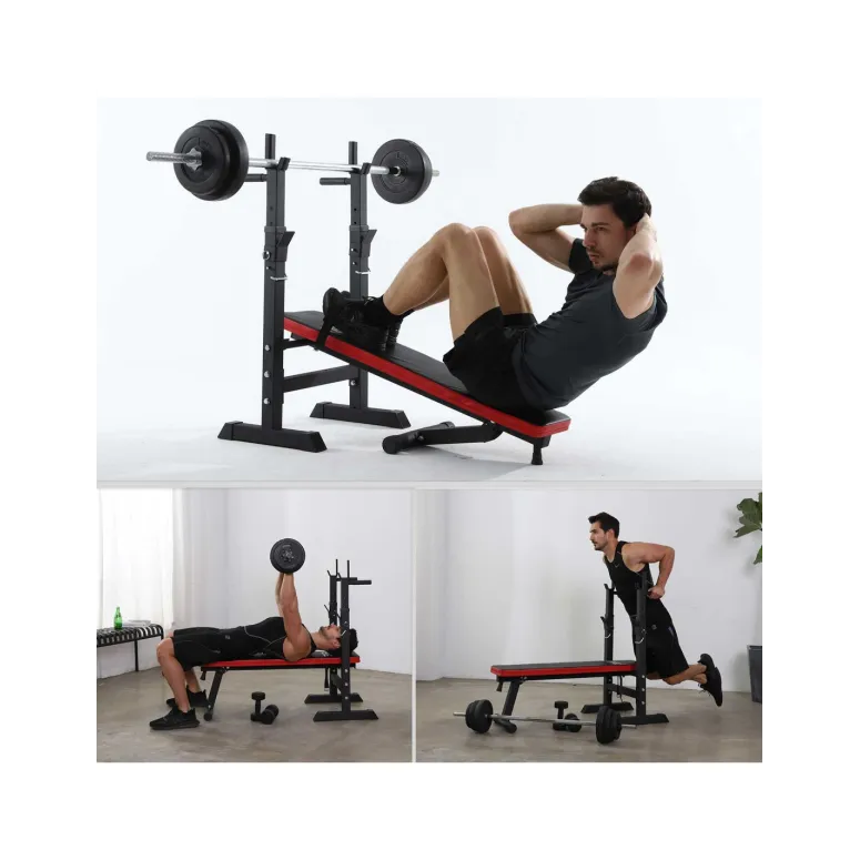 Ławka Treningowa ISE Do Ćwiczeń Ze Stojakami Regulowana Uchwyty Do Dipów