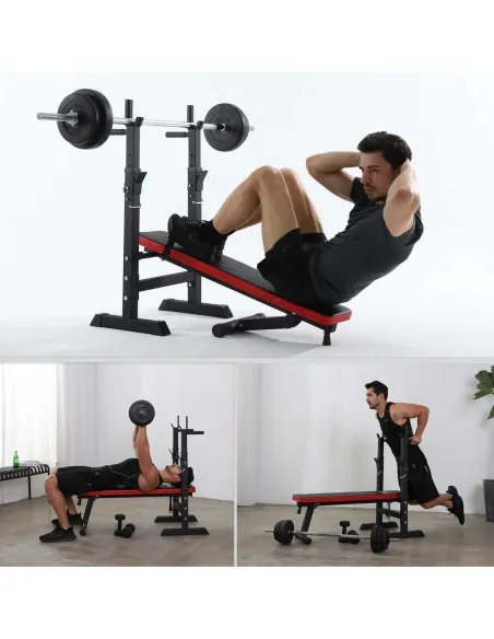 Ławka Treningowa ISE Do Ćwiczeń Ze Stojakami Regulowana Uchwyty Do Dipów