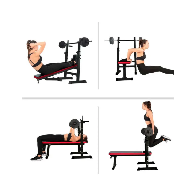 Ławka Treningowa ISE Do Ćwiczeń Ze Stojakami Regulowana Uchwyty Do Dipów