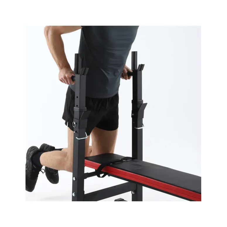 Ławka Treningowa ISE Do Ćwiczeń Ze Stojakami Regulowana Uchwyty Do Dipów