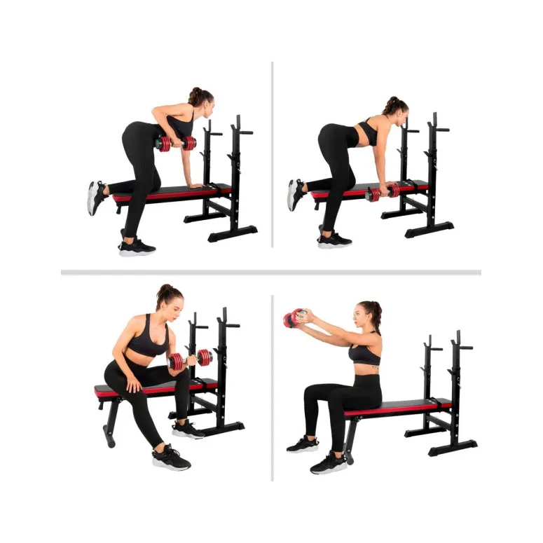 Ławka Treningowa ISE Do Ćwiczeń Ze Stojakami Regulowana Uchwyty Do Dipów