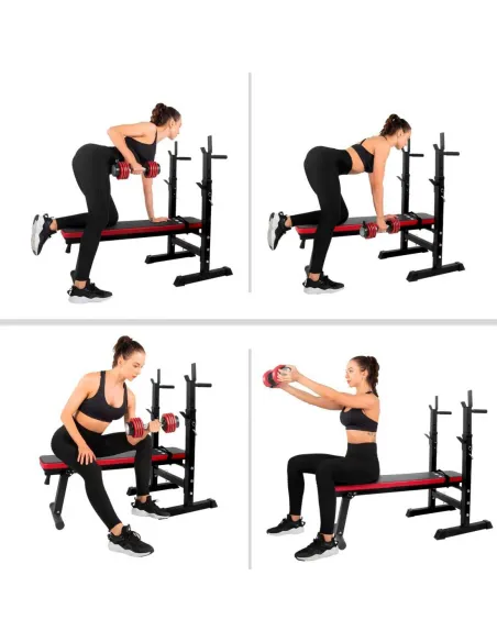 Ławka Treningowa ISE Do Ćwiczeń Ze Stojakami Regulowana Uchwyty Do Dipów