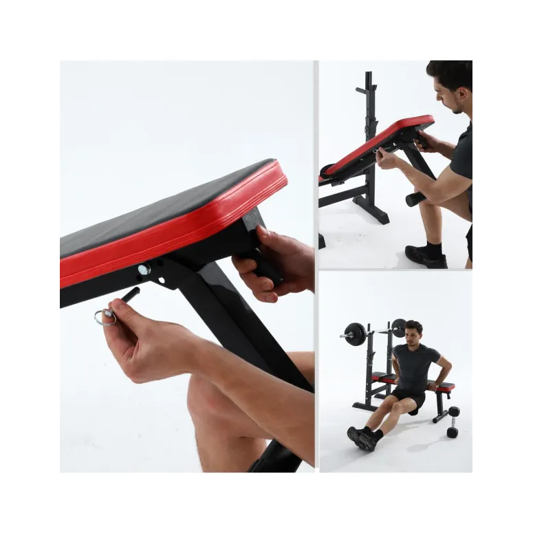 Ławka Treningowa ISE Do Ćwiczeń Ze Stojakami Regulowana Uchwyty Do Dipów