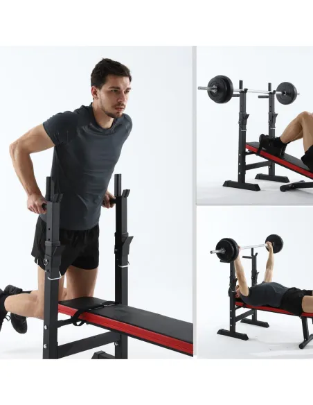 Ławka Treningowa ISE Do Ćwiczeń Ze Stojakami Regulowana Uchwyty Do Dipów