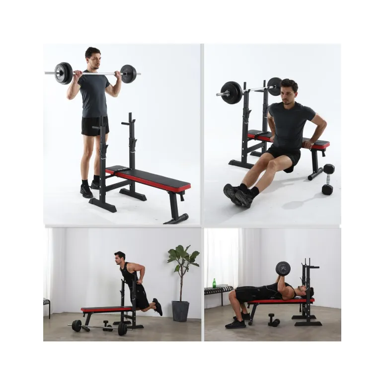 Ławka Treningowa ISE Do Ćwiczeń Ze Stojakami Regulowana Uchwyty Do Dipów