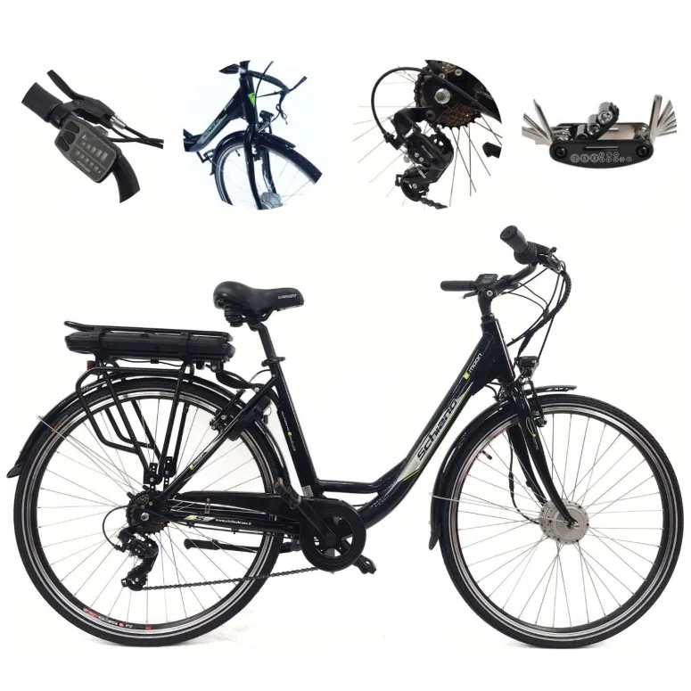 Elektryczny Rower Miejski 28 ALU Damski Wspomaganie Oświetlenie Bagażnik