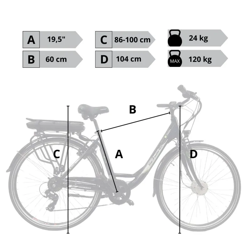 Elektryczny Rower Miejski 28 ALU Damski Wspomaganie Oświetlenie Bagażnik